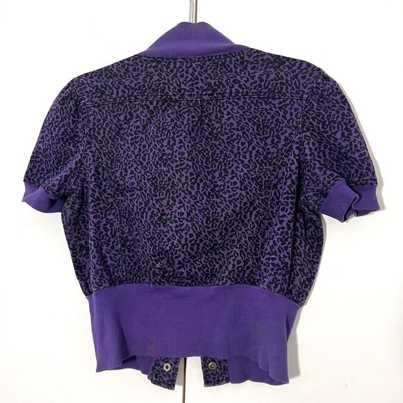 Max Rave Jacket Womens XS Purple Cheetah Print Short Sleeve Snap Closure Y2K - Picture 2 of 9